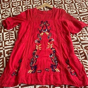 Free People Red Embroidered Dress